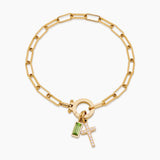 Paperclip bracelet with a birthstone and a cross charm