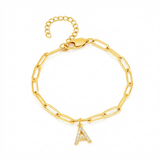 Paperclip bracelet with initial pendant