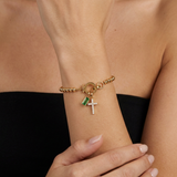 Beaded bracelet with a birthstone and a cross pendant