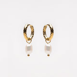 Pearl hoop earrings with a hammered texture