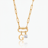 Necklace with a lobster clasp and pendant, with initials and a birthstone