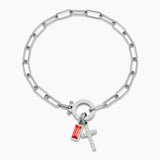 Paperclip bracelet with a birthstone and a cross charm