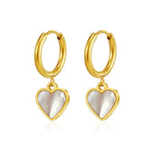 Hoop earrings with a heart pendant made of mother-of-pearl – elegant women's jewelry