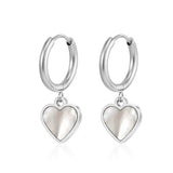 Hoop earrings with a heart pendant made of mother-of-pearl – elegant women's jewelry