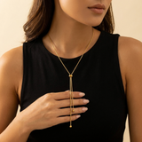 Simple Elegance Gold Y-Necklace – a gold Y-shaped necklace with subtle elegance