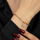 Paperclip bracelet with initial pendant