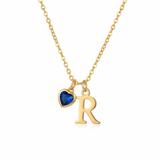 Initial Necklace with Birthstone Pendant