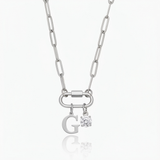 Necklace with a lobster clasp and pendant, with initials and a birthstone