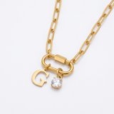 Necklace with a lobster clasp and pendant, with initials and a birthstone