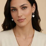 Hoop earrings with a heart pendant made of mother-of-pearl – elegant women's jewelry