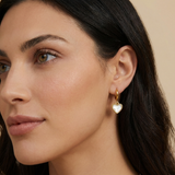 Hoop earrings with a heart pendant made of mother-of-pearl – elegant women's jewelry